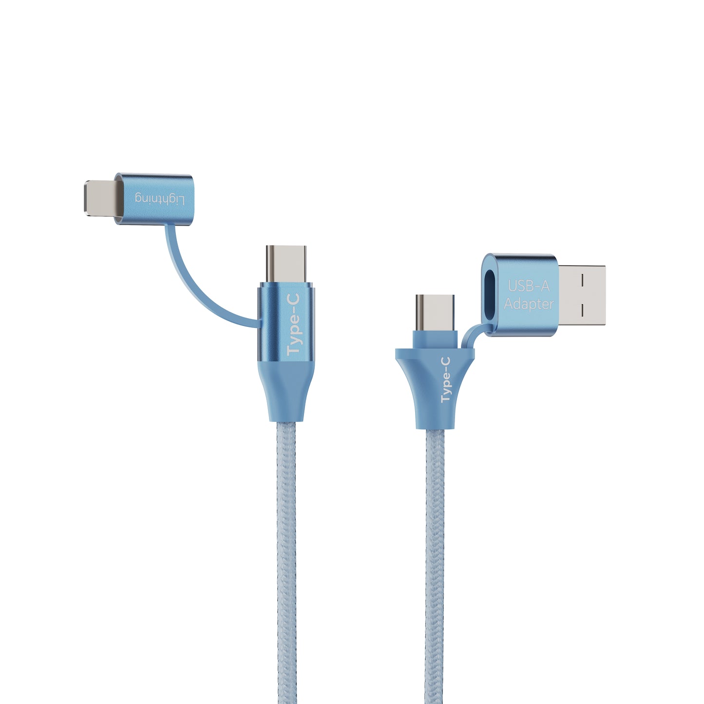 Emerald 6ft 4-in-1 Braided USB-A & Type-C to Lightning & Type-C with Adapter, Fast Charging & Data Syncing Cable