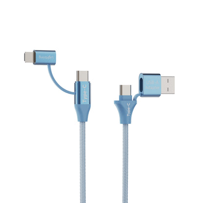 Emerald 6ft 4-in-1 Braided USB-A & Type-C to Lightning & Type-C with Adapter, Fast Charging & Data Syncing Cable
