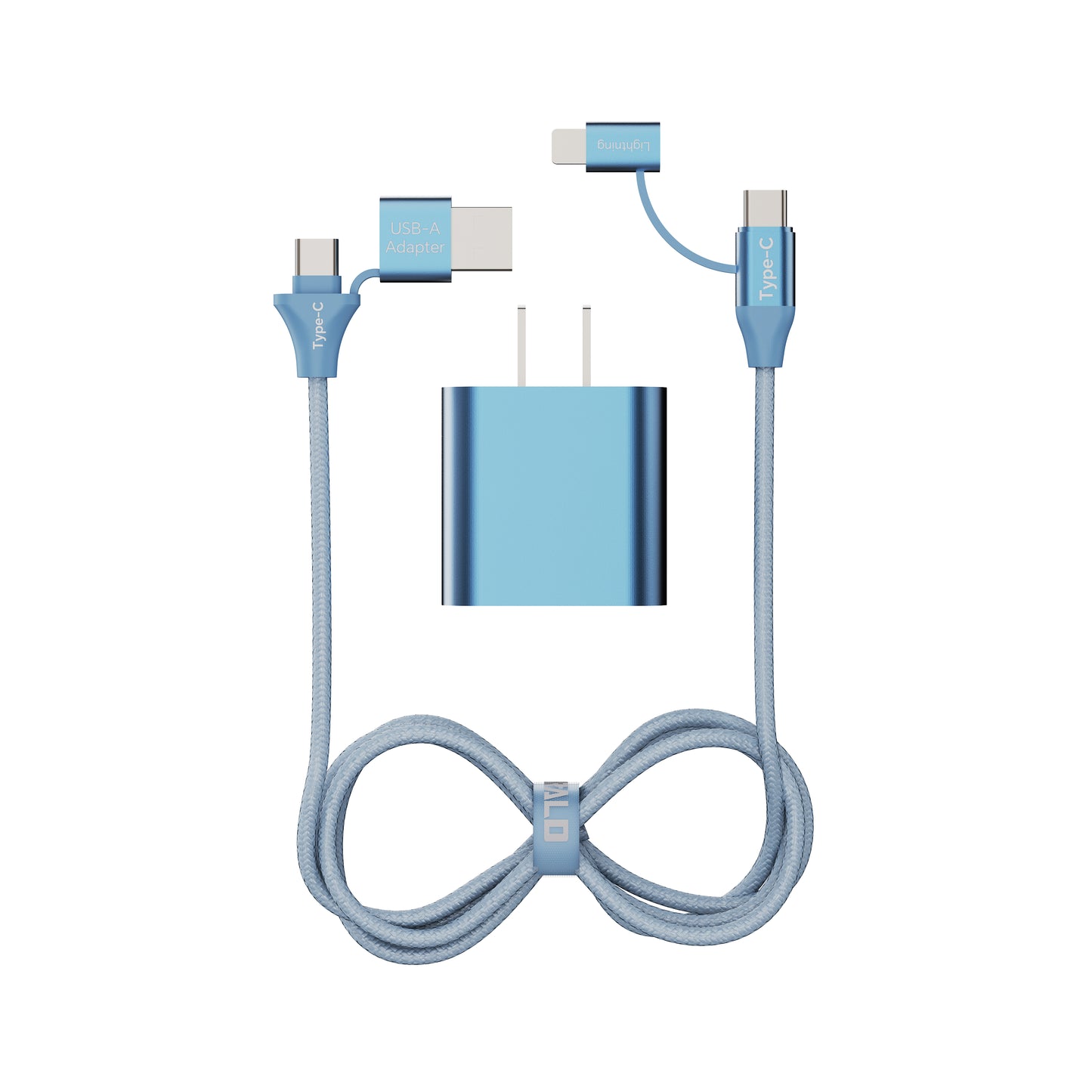 Emerald 6ft 4-in-1 Braided USB-A & Type-C to Lightning & Type-C with Adapter, Fast Charging & Data Syncing Cable