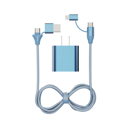 Emerald 6ft 4-in-1 Braided USB-A & Type-C to Lightning & Type-C with Adapter, Fast Charging & Data Syncing Cable
