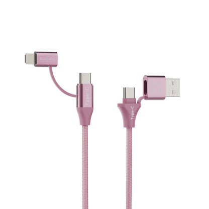 Emerald 6ft 4-in-1 Braided USB-A & Type-C to Lightning & Type-C with Adapter, Fast Charging & Data Syncing Cable