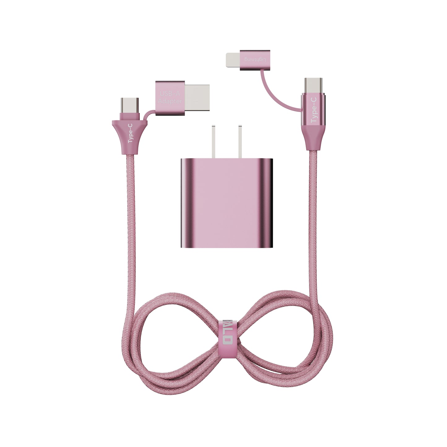 Emerald 6ft 4-in-1 Braided USB-A & Type-C to Lightning & Type-C with Adapter, Fast Charging & Data Syncing Cable