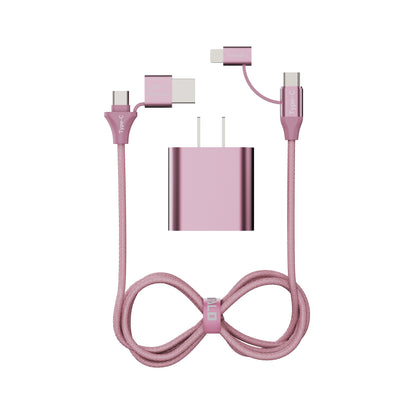 Emerald 6ft 4-in-1 Braided USB-A & Type-C to Lightning & Type-C with Adapter, Fast Charging & Data Syncing Cable