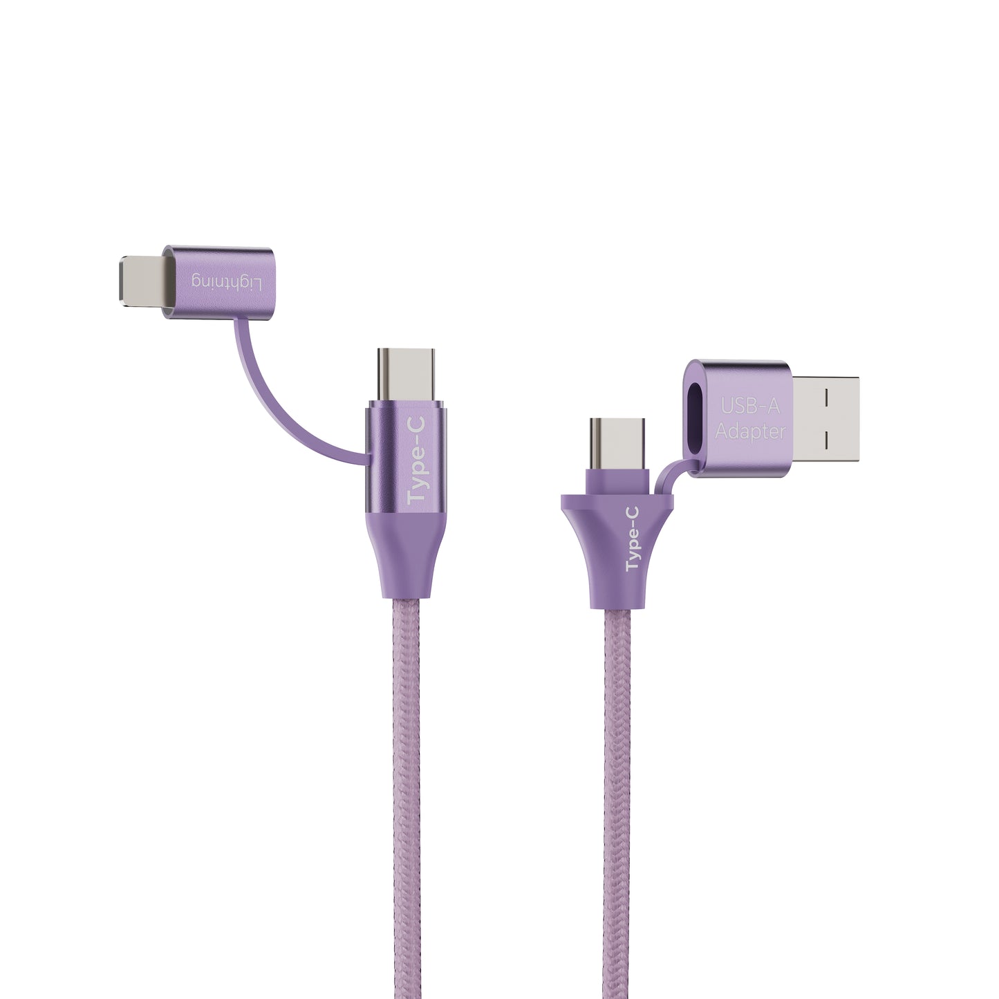 Emerald 6ft 4-in-1 Braided USB-A & Type-C to Lightning & Type-C with Adapter, Fast Charging & Data Syncing Cable