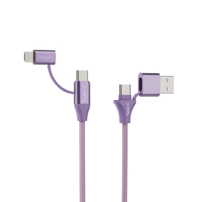 Emerald 6ft 4-in-1 Braided USB-A & Type-C to Lightning & Type-C with Adapter, Fast Charging & Data Syncing Cable