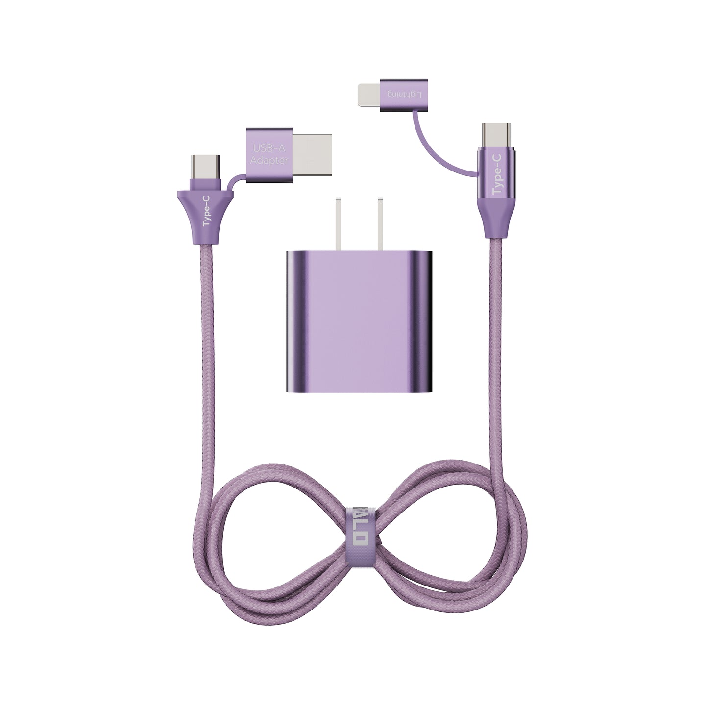 Emerald 6ft 4-in-1 Braided USB-A & Type-C to Lightning & Type-C with Adapter, Fast Charging & Data Syncing Cable
