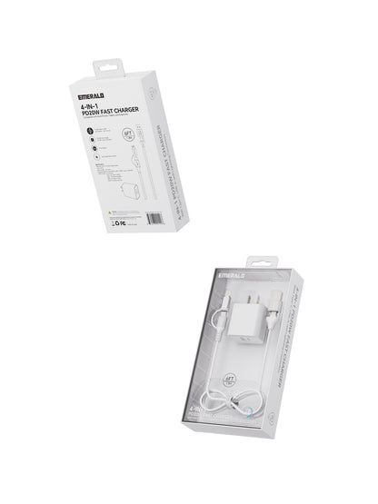 Emerald 6ft 4-in-1 Braided USB-A & Type-C to Lightning & Type-C with Adapter, Fast Charging & Data Syncing Cable