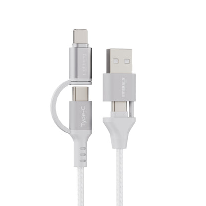 Emerald 6ft 4-in-1 Braided USB-A & Type-C to Lightning & Type-C with Adapter, Fast Charging & Data Syncing Cable