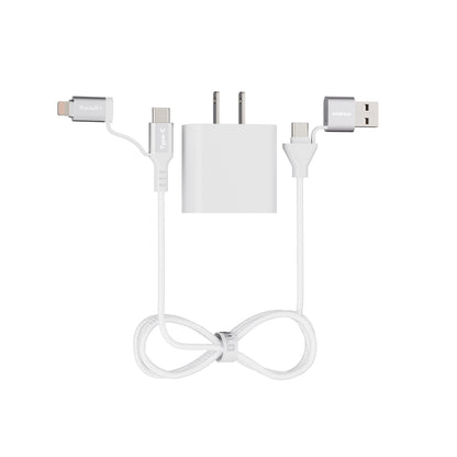 Emerald 6ft 4-in-1 Braided USB-A & Type-C to Lightning & Type-C with Adapter, Fast Charging & Data Syncing Cable