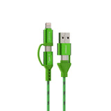 Emerald 6ft 4-in-1 Braided USB-A & Type-C to Lightning & Type-C, Fast Charging & Data Syncing Cable