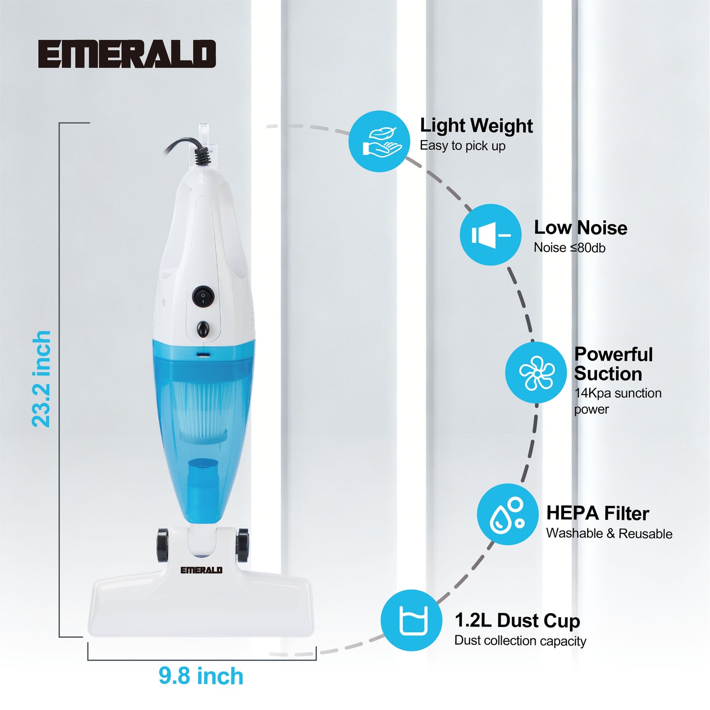 Emerald 500W Vacuum Cleaner, 14,000Pa Suction Power, HEPA Filter, Lightweight Portable Design, 1.2L Dust Cup