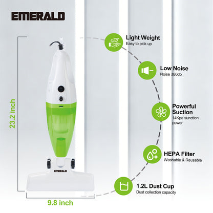 Emerald 500W Vacuum Cleaner, 14,000Pa Suction Power, HEPA Filter, Lightweight Portable Design, 1.2L Dust Cup