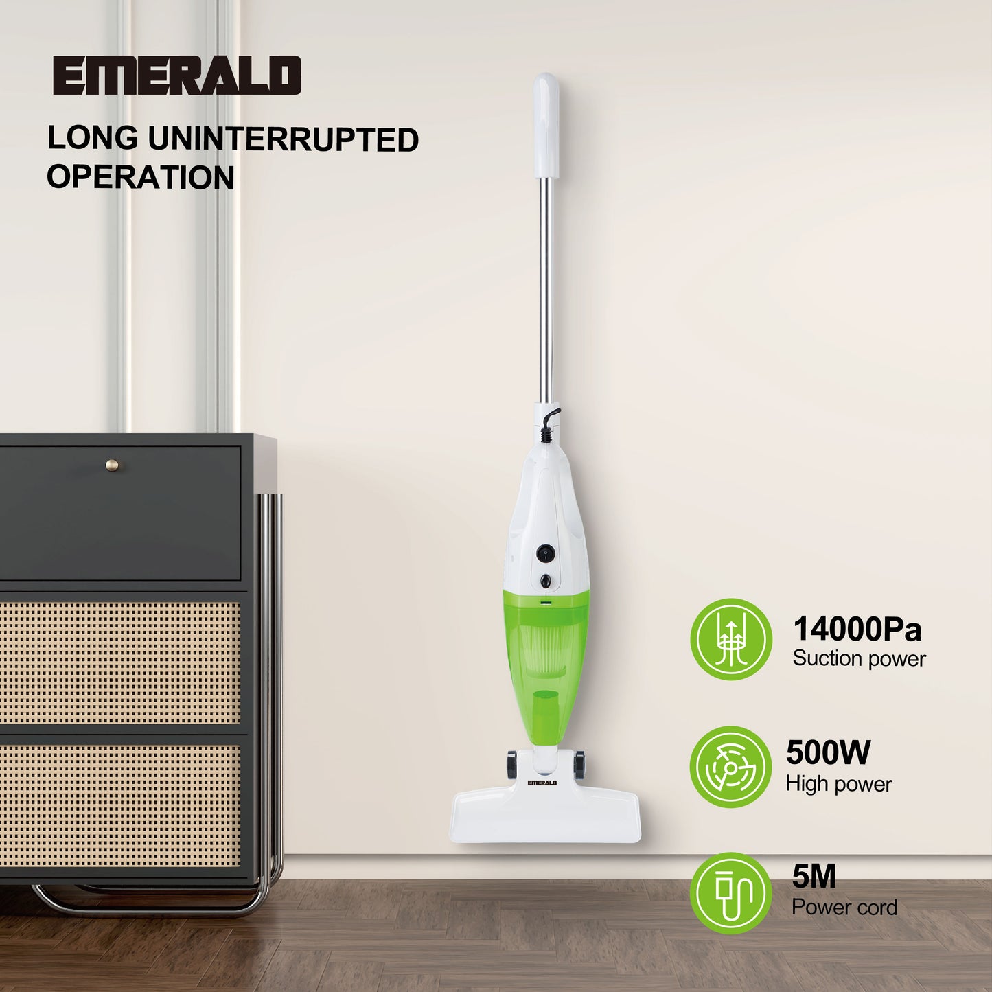 Emerald 500W Vacuum Cleaner, 14,000Pa Suction Power, HEPA Filter, Lightweight Portable Design, 1.2L Dust Cup