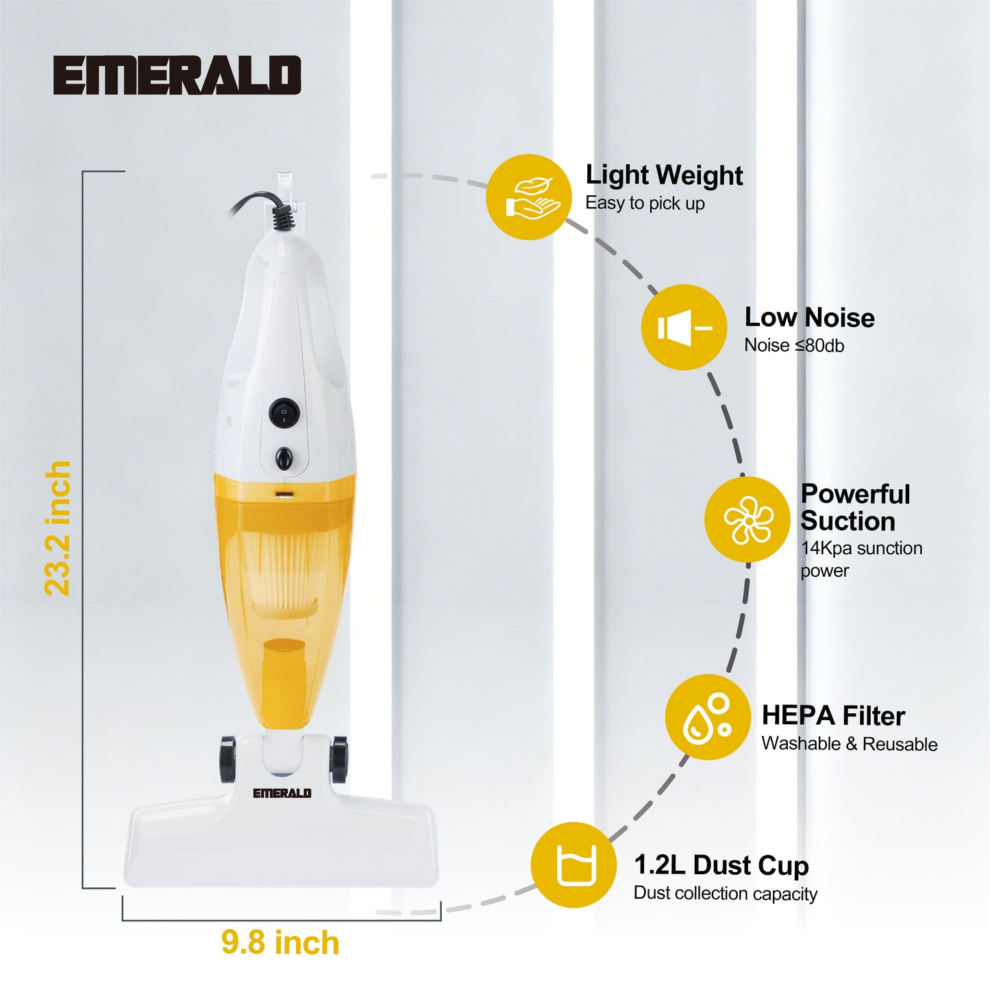 Emerald 500W Vacuum Cleaner, 14,000Pa Suction Power, HEPA Filter, Lightweight Portable Design, 1.2L Dust Cup