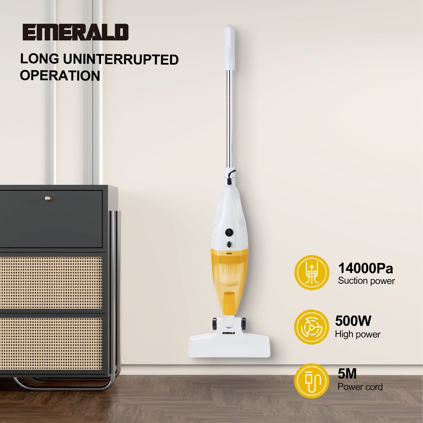 Emerald 500W Vacuum Cleaner, 14,000Pa Suction Power, HEPA Filter, Lightweight Portable Design, 1.2L Dust Cup