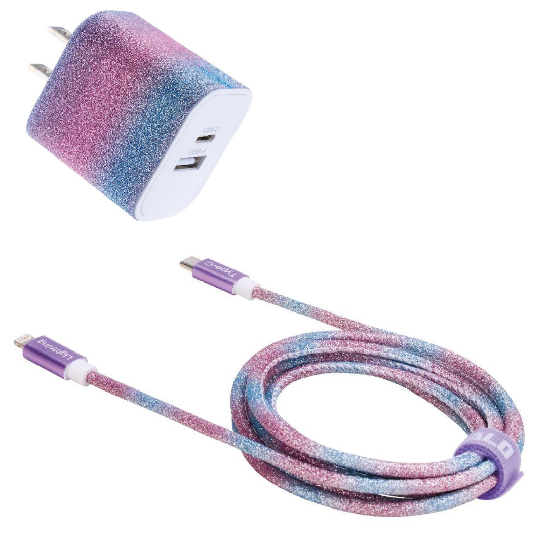 Emerald 20W PD, 2 Port Adapter and 6ft Type-C to Lightning, Fast Charge, Braided Cable for Apple Devices