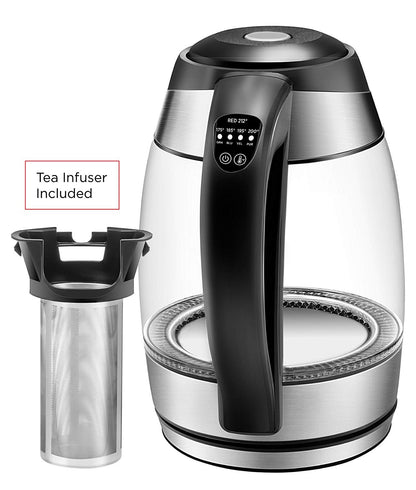 1.8L Glass Electric Kettle w/Included Free Removable Tea Infuser, 5 Temperature Presets, Color Changing Lights